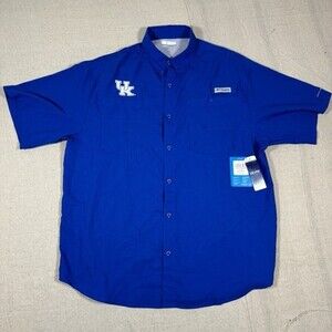Columbia PFG Bonehead Shirt Kentucky Wildcats Blue Short Sleeve Mens Large NWT